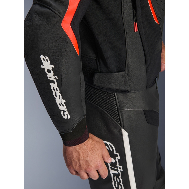Δερμάτινο μπουφάν μοτοσικλέτας Alpinestars GP Force V2 Airflow μαύρο-φθορίζον κόκκινο-λευκό