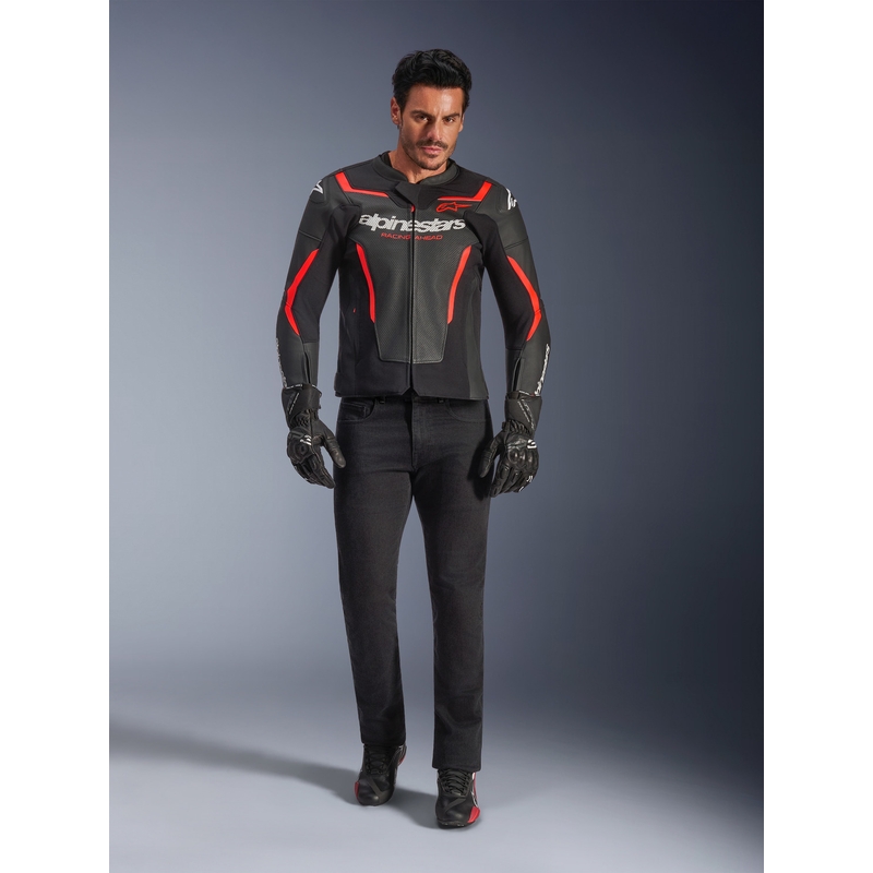 Δερμάτινο μπουφάν μοτοσικλέτας Alpinestars GP Force V2 Airflow μαύρο-φθορίζον κόκκινο-λευκό