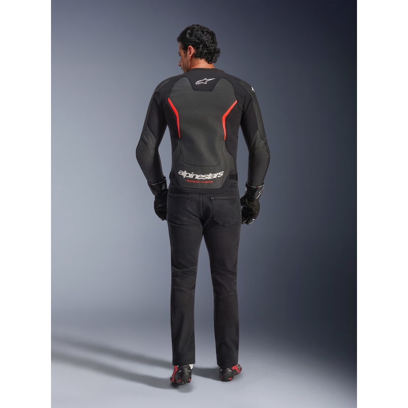 Δερμάτινο μπουφάν μοτοσικλέτας Alpinestars GP Force V2 Airflow μαύρο-φθορίζον κόκκινο-λευκό