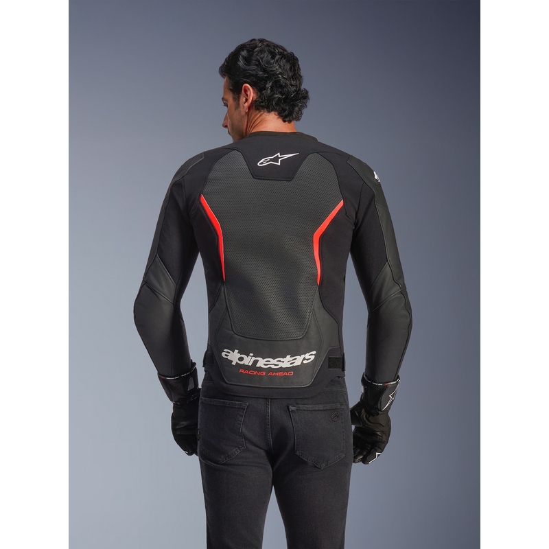 Δερμάτινο μπουφάν μοτοσικλέτας Alpinestars GP Force V2 Airflow μαύρο-φθορίζον κόκκινο-λευκό