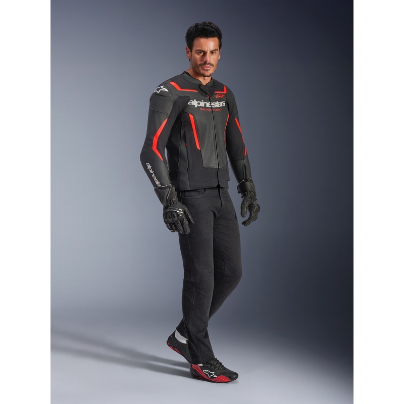 Δερμάτινο μπουφάν μοτοσικλέτας Alpinestars GP Force V2 Airflow μαύρο-φθορίζον κόκκινο-λευκό