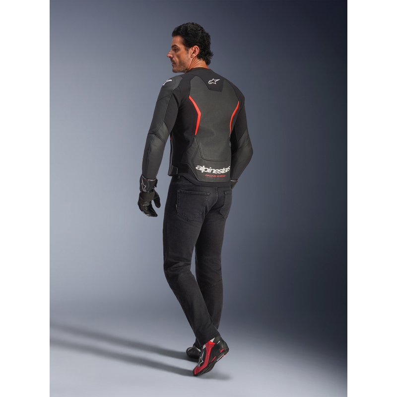 Δερμάτινο μπουφάν μοτοσικλέτας Alpinestars GP Force V2 Airflow μαύρο-φθορίζον κόκκινο-λευκό