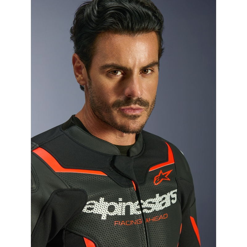 Δερμάτινο μπουφάν μοτοσικλέτας Alpinestars GP Force V2 Airflow μαύρο-φθορίζον κόκκινο-λευκό