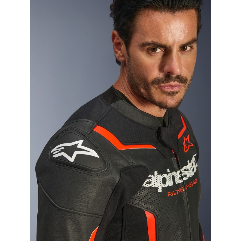 Δερμάτινο μπουφάν μοτοσικλέτας Alpinestars GP Force V2 Airflow μαύρο-φθορίζον κόκκινο-λευκό