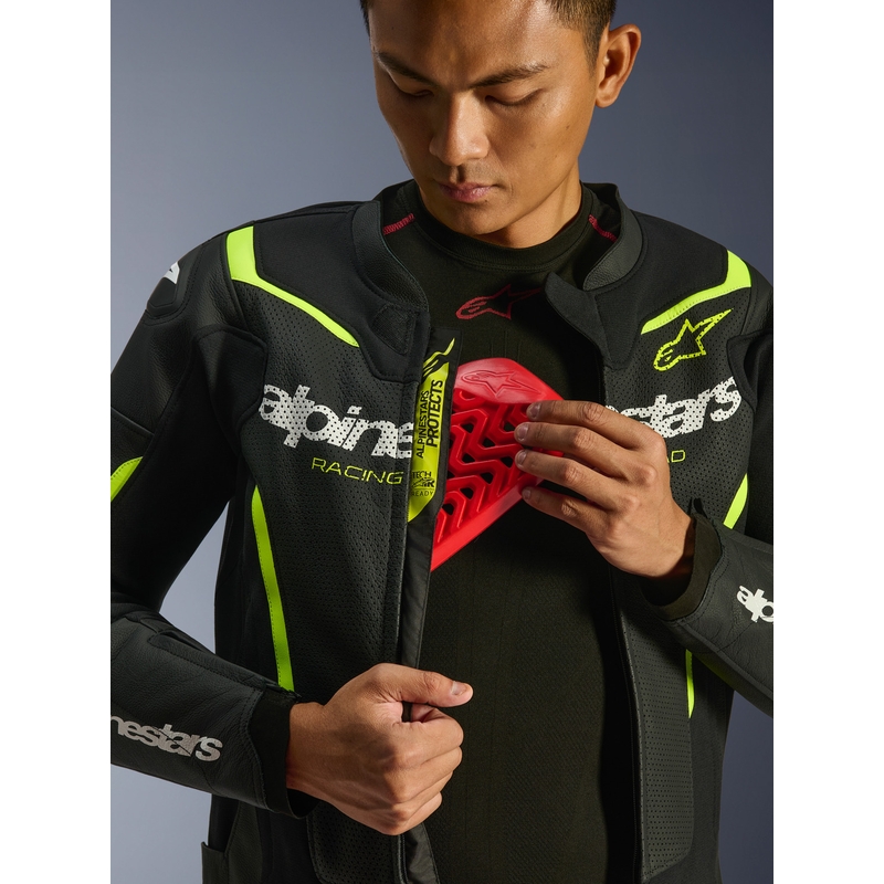 Δερμάτινο μπουφάν μοτοσικλέτας Alpinestars GP Force V2 Airflow μαύρο-φθορίζον κίτρινο