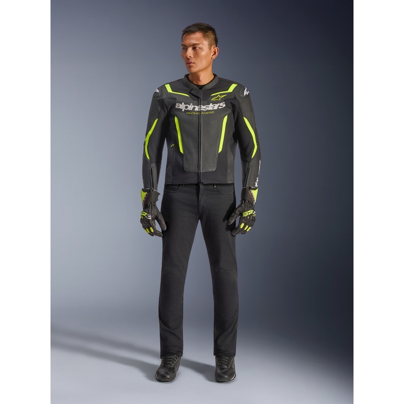 Δερμάτινο μπουφάν μοτοσικλέτας Alpinestars GP Force V2 Airflow μαύρο-φθορίζον κίτρινο
