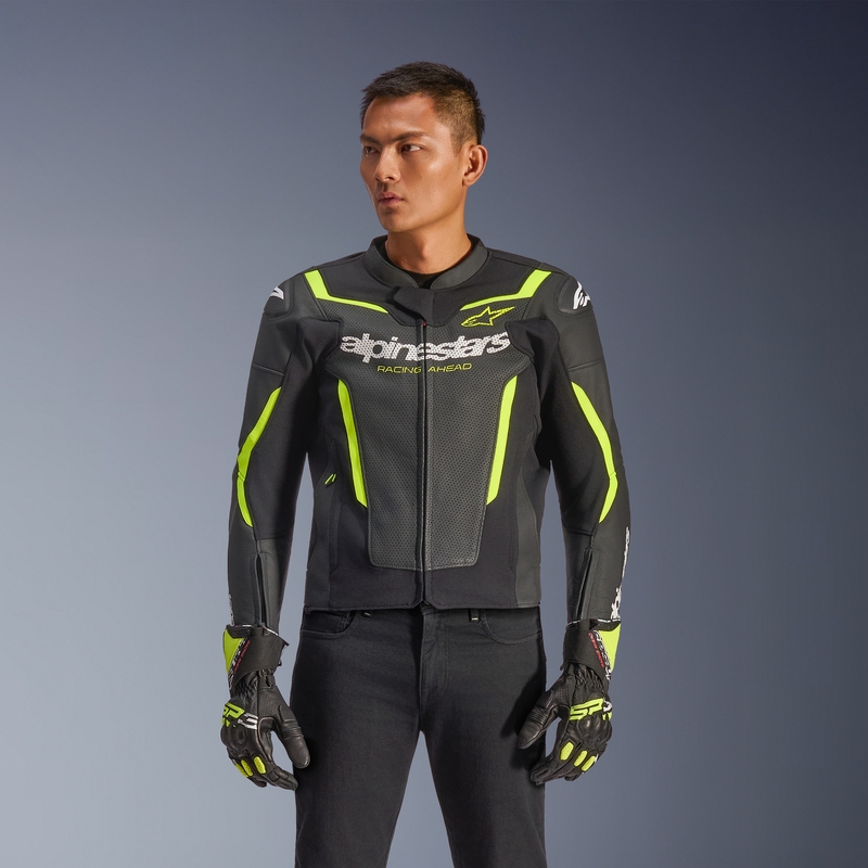 Δερμάτινο μπουφάν μοτοσικλέτας Alpinestars GP Force V2 Airflow μαύρο-φθορίζον κίτρινο