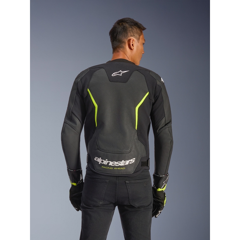 Δερμάτινο μπουφάν μοτοσικλέτας Alpinestars GP Force V2 Airflow μαύρο-φθορίζον κίτρινο