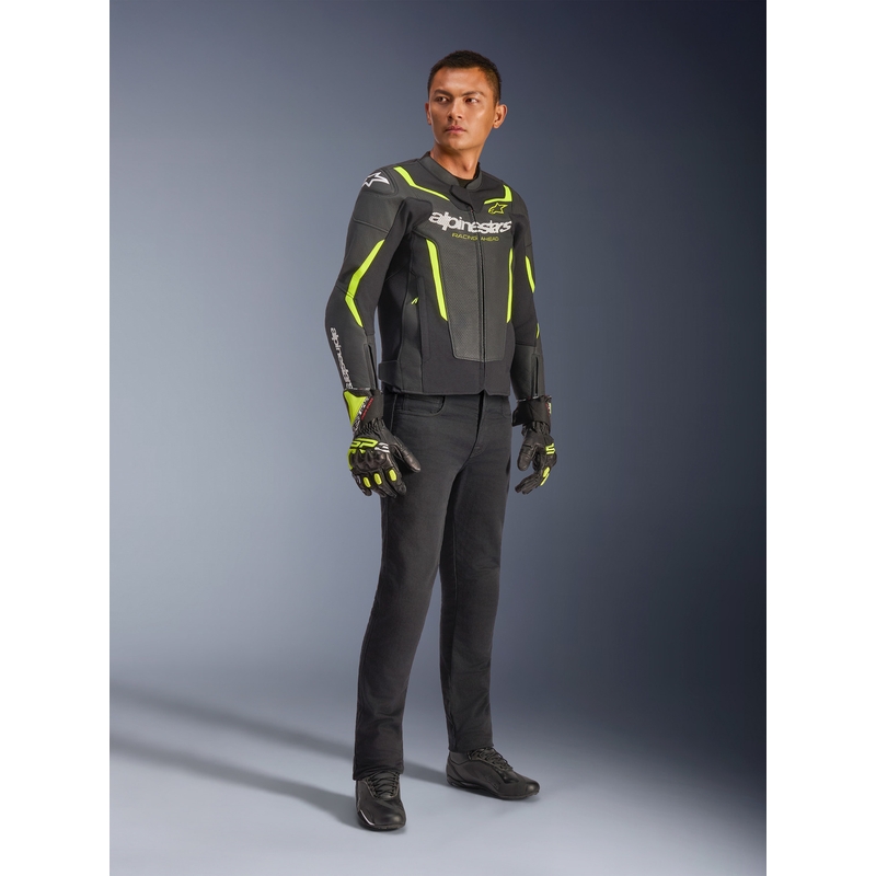 Δερμάτινο μπουφάν μοτοσικλέτας Alpinestars GP Force V2 Airflow μαύρο-φθορίζον κίτρινο