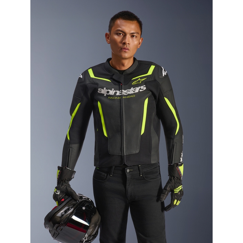 Δερμάτινο μπουφάν μοτοσικλέτας Alpinestars GP Force V2 Airflow μαύρο-φθορίζον κίτρινο
