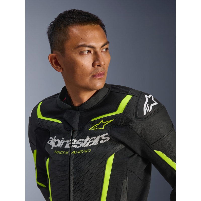 Δερμάτινο μπουφάν μοτοσικλέτας Alpinestars GP Force V2 Airflow μαύρο-φθορίζον κίτρινο