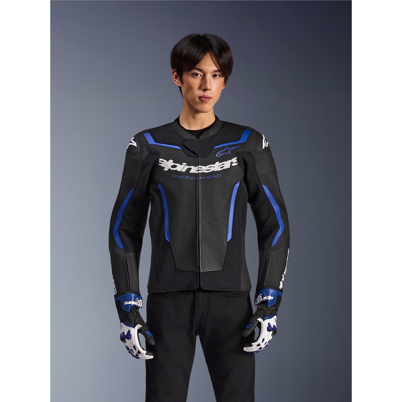 Δερμάτινο μπουφάν μοτοσικλέτας Alpinestars GP Force V2 Airflow μαύρο-μεταλλικό μπλε