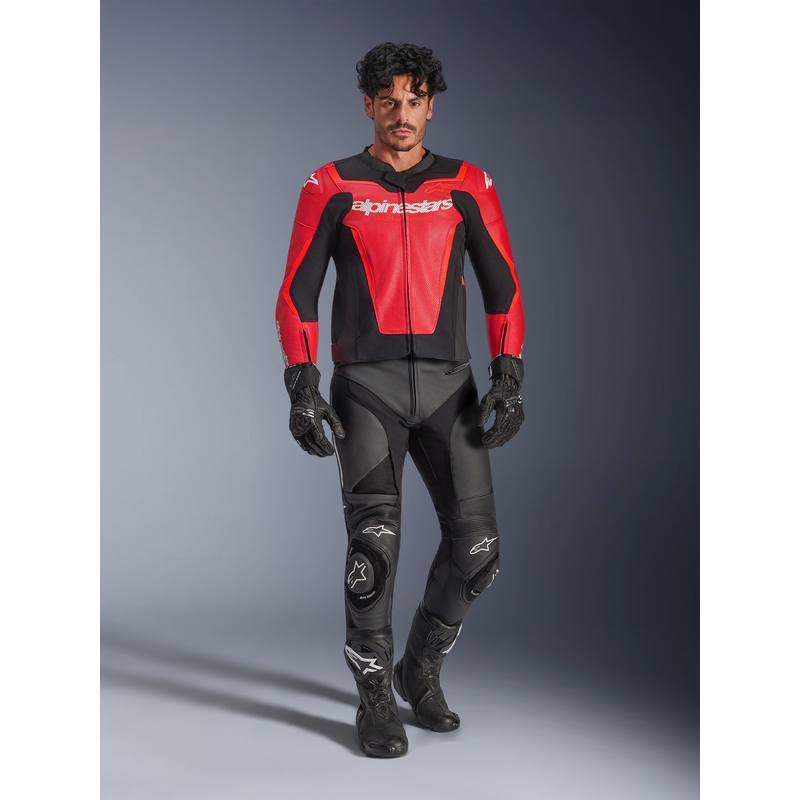 Δερμάτινο μπουφάν μοτοσικλέτας Alpinestars GP Force V2 Airflow σε fluorescent κόκκινο-μαύρο-λευκό