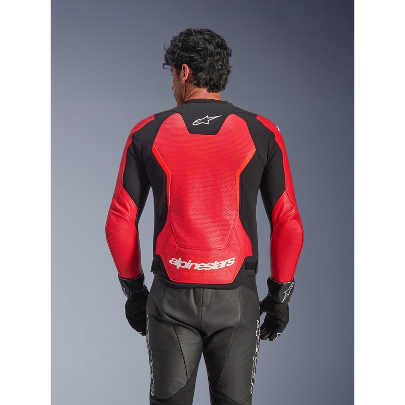 Δερμάτινο μπουφάν μοτοσικλέτας Alpinestars GP Force V2 Airflow σε fluorescent κόκκινο-μαύρο-λευκό