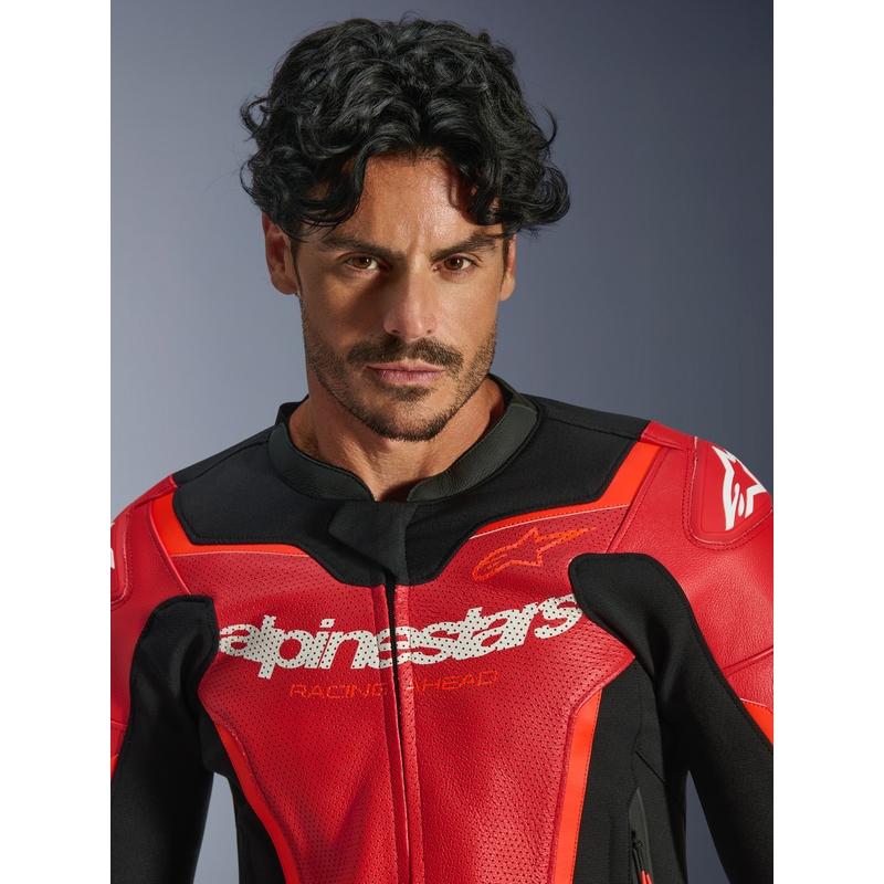 Δερμάτινο μπουφάν μοτοσικλέτας Alpinestars GP Force V2 Airflow σε fluorescent κόκκινο-μαύρο-λευκό