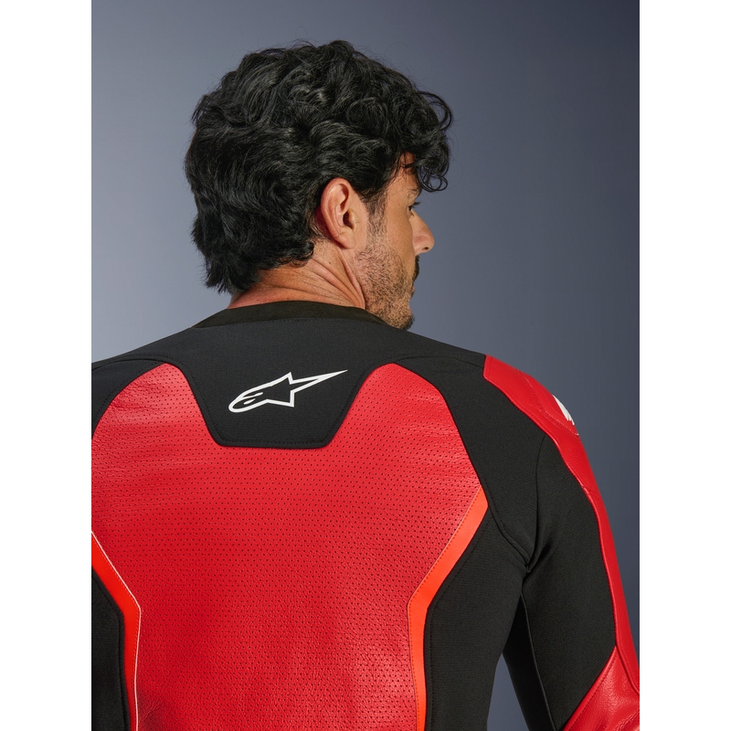 Δερμάτινο μπουφάν μοτοσικλέτας Alpinestars GP Force V2 Airflow σε fluorescent κόκκινο-μαύρο-λευκό