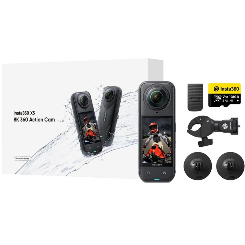 Κάμερα δράσης μοτοσικλέτας Insta360 X5 σε μαύρο χρώμα