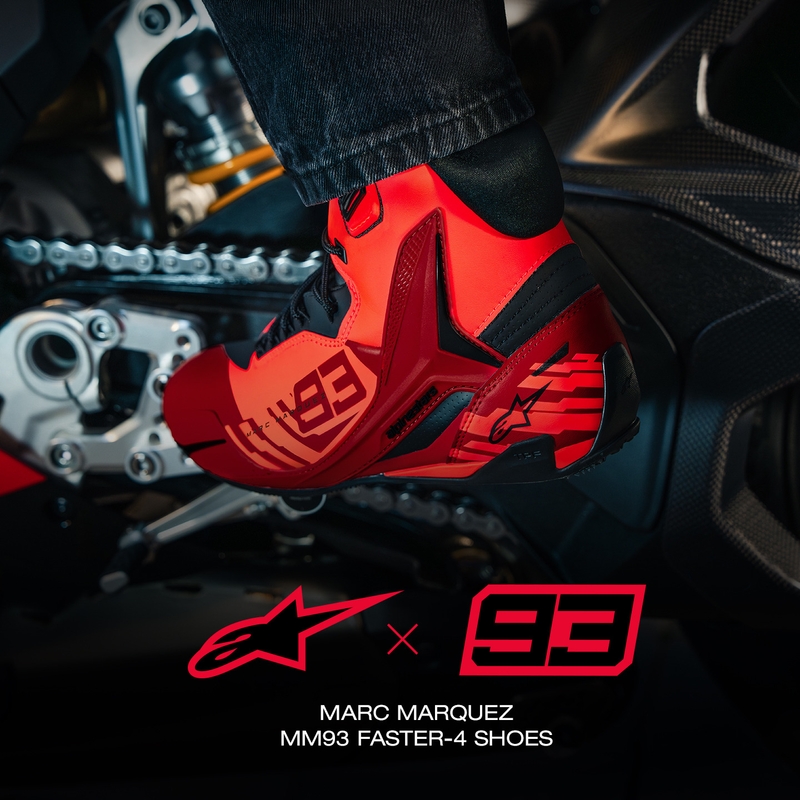 Μπότες μοτοσικλέτας Alpinestars Faster-4 MM93, συλλογή fluo, κόκκινο-κόκκινο-μαύρο