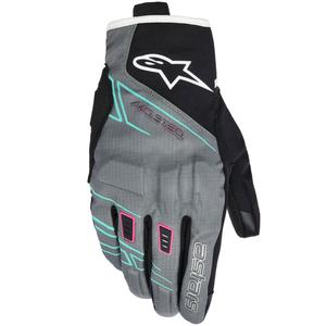 Γυναικεία γάντια μοτοσικλέτας Alpinestars STELLA MOBLAST WATERPROOF γκρι-μαύρο-φλουορ ροζ-τυρκουάζ-λευκό