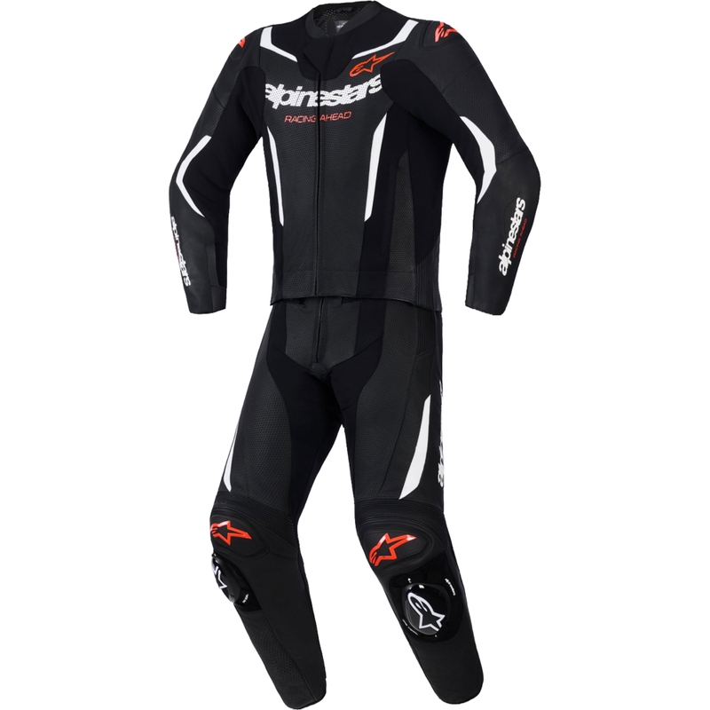 Δερμάτινη φόρμα δύο τεμαχίων Alpinestars GP Force V2 σε μαύρο-λευκό-φλουορ κόκκινο