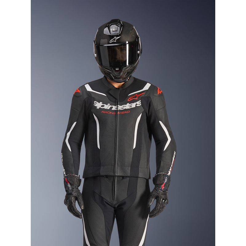 Δερμάτινη φόρμα δύο τεμαχίων Alpinestars GP Force V2 σε μαύρο-λευκό-φλουορ κόκκινο