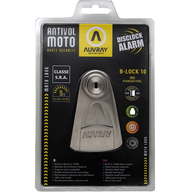 Κλείδωμα δισκόφρενου Auvray B-Lock 10 με συναγερμό 120 dB, ατσάλινο ασημί