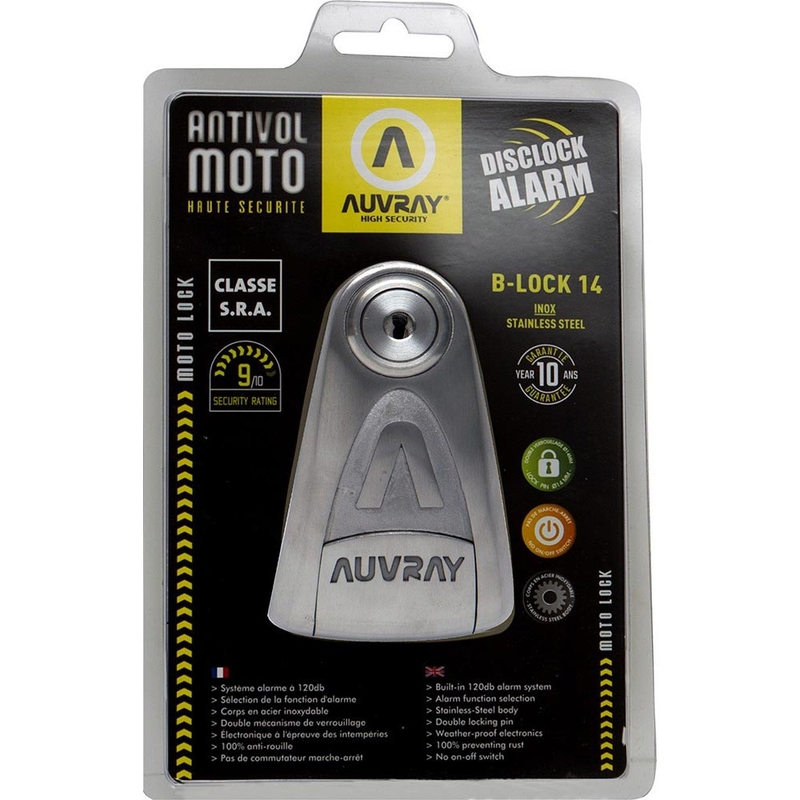 Κλειδαριά δισκόφρενου Auvray B-Lock 14 με συναγερμό, ατσάλινο ασημί