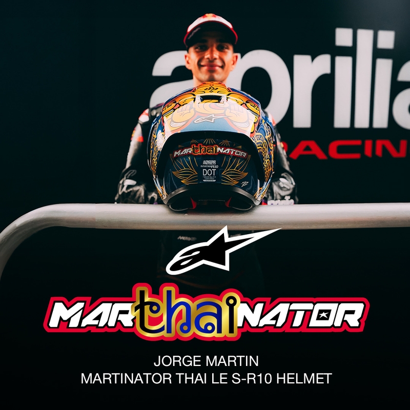 Κράνος μοτοσικλέτας full-face Alpinestars Supertech R10 Marthainator περιορισμένης έκδοσης JORGE MARTIN μπλε μαργαριταρένιο χρυσό κόκκινο