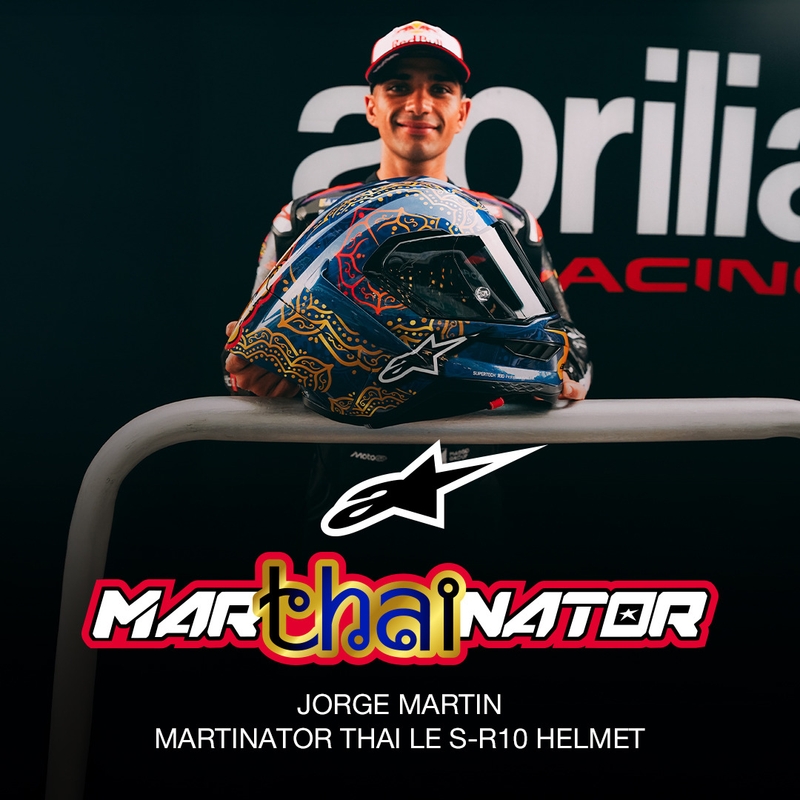 Κράνος μοτοσικλέτας full-face Alpinestars Supertech R10 Marthainator περιορισμένης έκδοσης JORGE MARTIN μπλε μαργαριταρένιο χρυσό κόκκινο