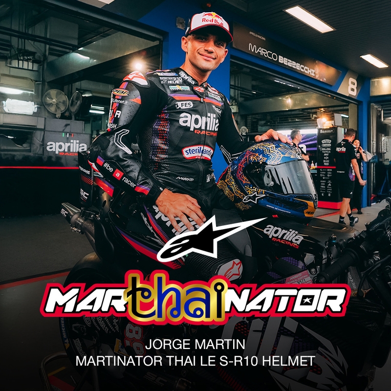 Κράνος μοτοσικλέτας full-face Alpinestars Supertech R10 Marthainator περιορισμένης έκδοσης JORGE MARTIN μπλε μαργαριταρένιο χρυσό κόκκινο