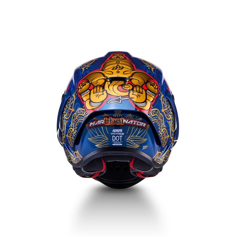 Κράνος μοτοσικλέτας full-face Alpinestars Supertech R10 Marthainator περιορισμένης έκδοσης JORGE MARTIN μπλε μαργαριταρένιο χρυσό κόκκινο