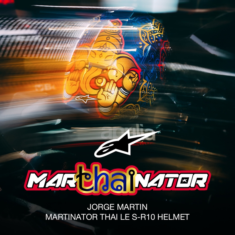 Κράνος μοτοσικλέτας full-face Alpinestars Supertech R10 Marthainator περιορισμένης έκδοσης JORGE MARTIN μπλε μαργαριταρένιο χρυσό κόκκινο