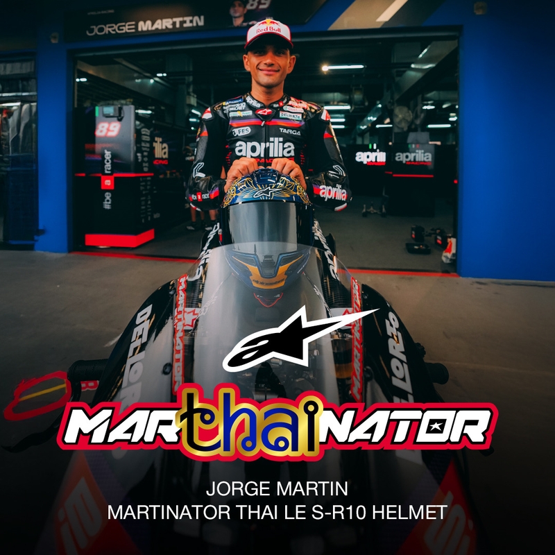 Κράνος μοτοσικλέτας full-face Alpinestars Supertech R10 Marthainator περιορισμένης έκδοσης JORGE MARTIN μπλε μαργαριταρένιο χρυσό κόκκινο