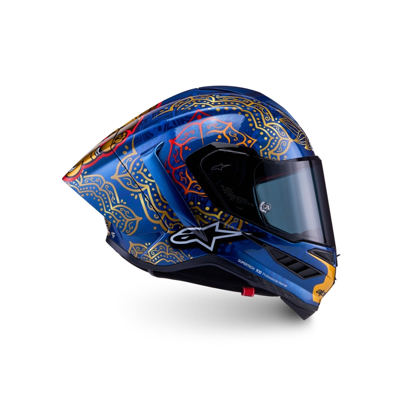 Κράνος μοτοσικλέτας full-face Alpinestars Supertech R10 Marthainator περιορισμένης έκδοσης JORGE MARTIN μπλε μαργαριταρένιο χρυσό κόκκινο