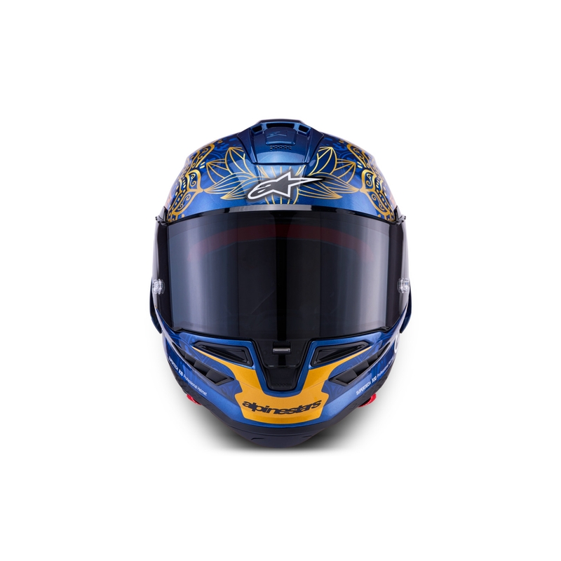 Κράνος μοτοσικλέτας full-face Alpinestars Supertech R10 Marthainator περιορισμένης έκδοσης JORGE MARTIN μπλε μαργαριταρένιο χρυσό κόκκινο
