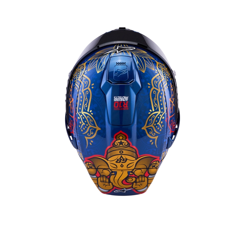 Κράνος μοτοσικλέτας full-face Alpinestars Supertech R10 Marthainator περιορισμένης έκδοσης JORGE MARTIN μπλε μαργαριταρένιο χρυσό κόκκινο