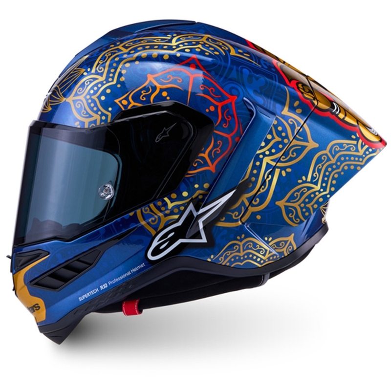 Κράνος μοτοσικλέτας full-face Alpinestars Supertech R10 Marthainator περιορισμένης έκδοσης JORGE MARTIN μπλε μαργαριταρένιο χρυσό κόκκινο