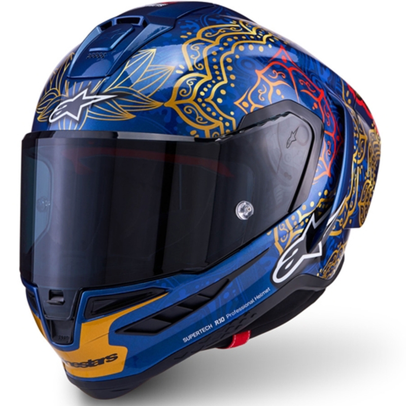 Κράνος μοτοσικλέτας full-face Alpinestars Supertech R10 Marthainator περιορισμένης έκδοσης JORGE MARTIN μπλε μαργαριταρένιο χρυσό κόκκινο