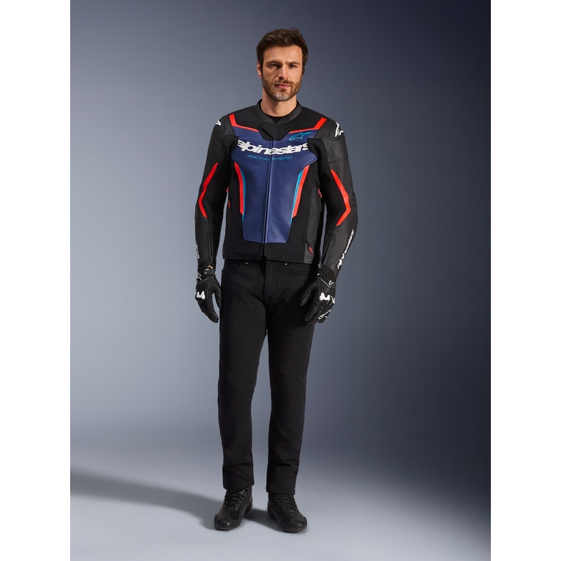 Δερμάτινο μπουφάν μοτοσικλέτας Alpinestars GP Force V2 μαύρο-μπλε-φλουορ κόκκινο