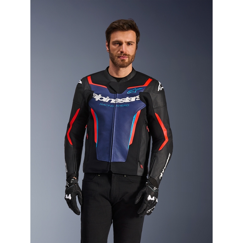 Δερμάτινο μπουφάν μοτοσικλέτας Alpinestars GP Force V2 μαύρο-μπλε-φλουορ κόκκινο
