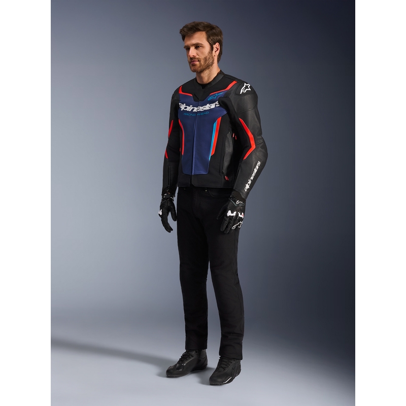 Δερμάτινο μπουφάν μοτοσικλέτας Alpinestars GP Force V2 μαύρο-μπλε-φλουορ κόκκινο