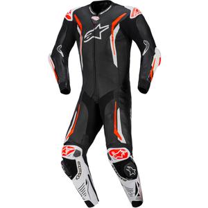 Ολόσωμη δερμάτινη φόρμα μοτοσικλέτας Alpinestars GP TECH V5 σε μαύρο-λευκό-φλουορ κόκκινο