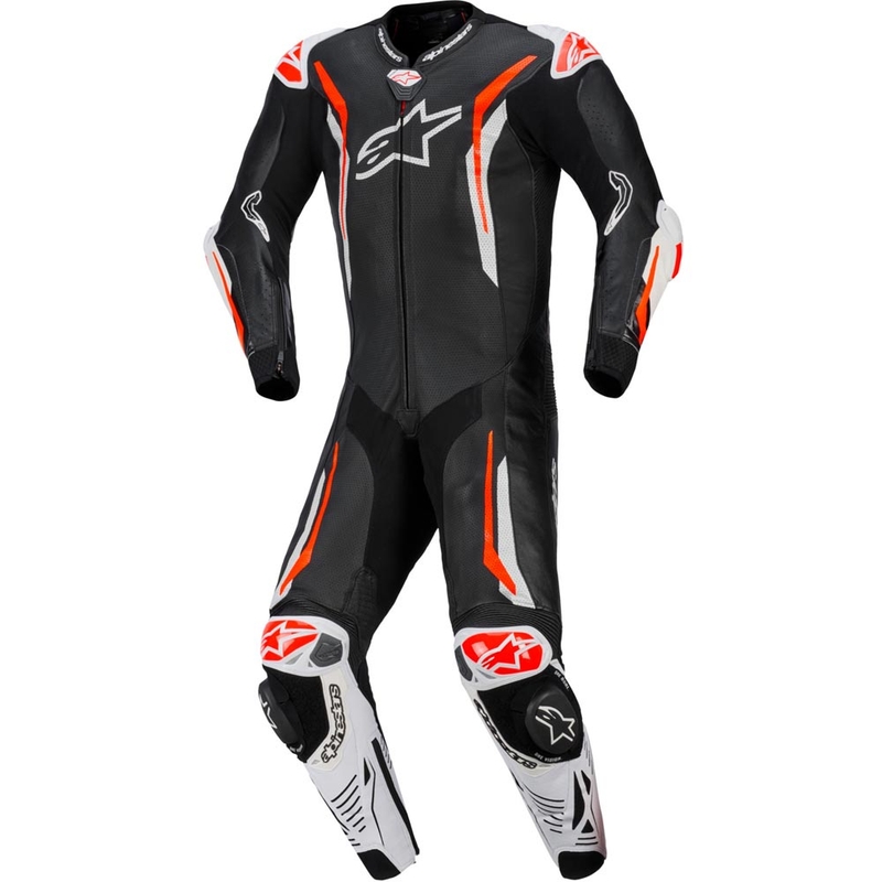 Ολόσωμη δερμάτινη φόρμα μοτοσικλέτας Alpinestars GP TECH V5 σε μαύρο-λευκό-φλουορ κόκκινο
