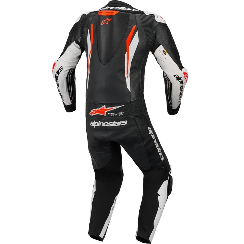 Ολόσωμη δερμάτινη φόρμα μοτοσικλέτας Alpinestars GP TECH V5 σε μαύρο-λευκό-φλουορ κόκκινο