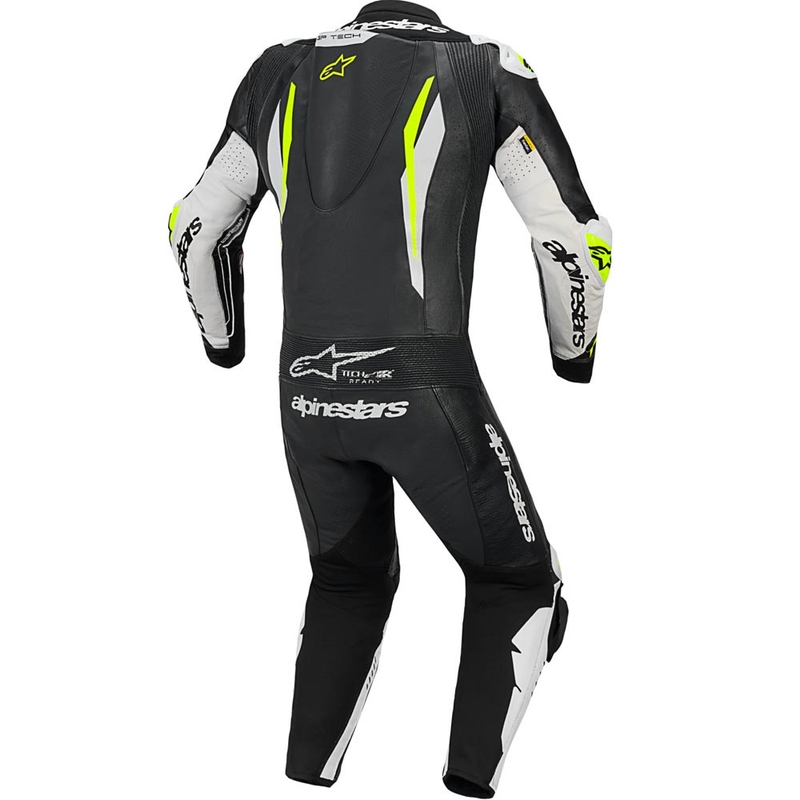 Ολόσωμη δερμάτινη φόρμα μοτοσικλέτας Alpinestars GP TECH V5 σε μαύρο-λευκό-φλουορ κίτρινο