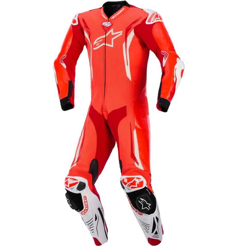 Ολόσωμη φόρμα μοτοσικλέτας Alpinestars GP TECH V5 από δέρμα σε φθορίζον κόκκινο-κόκκινο-λευκό
