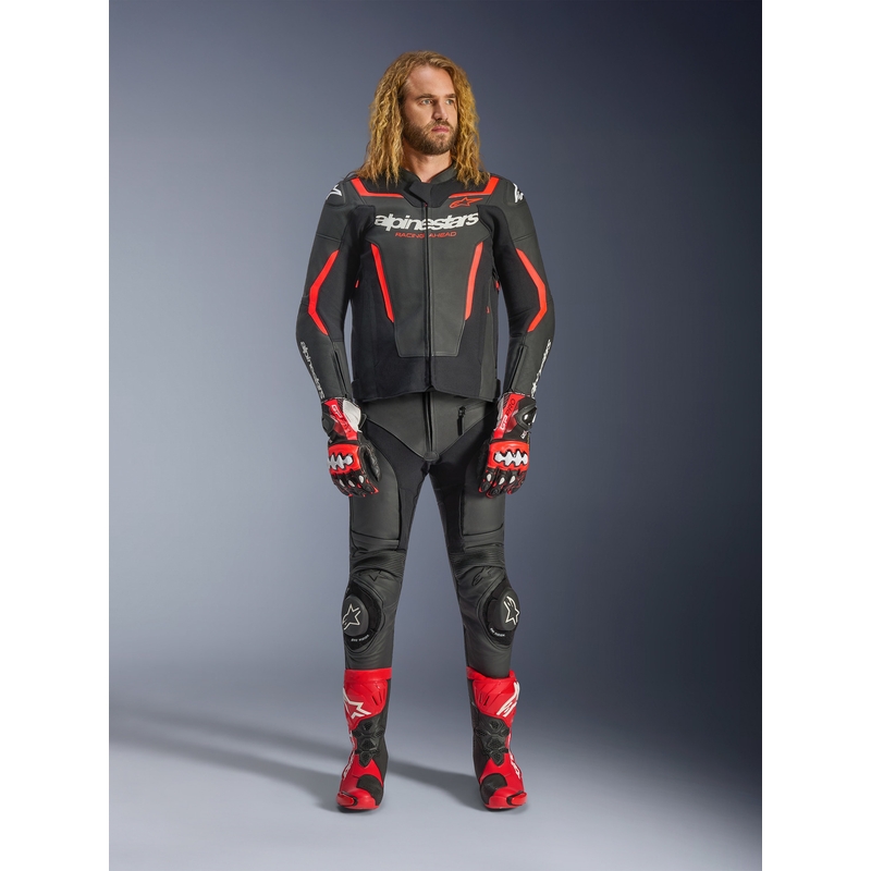 Δερμάτινο μπουφάν μοτοσικλέτας Alpinestars GP Force V2 μαύρο-φλουορ κόκκινο-λευκό