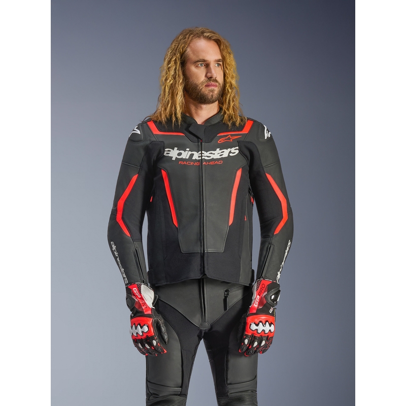 Δερμάτινο μπουφάν μοτοσικλέτας Alpinestars GP Force V2 μαύρο-φλουορ κόκκινο-λευκό