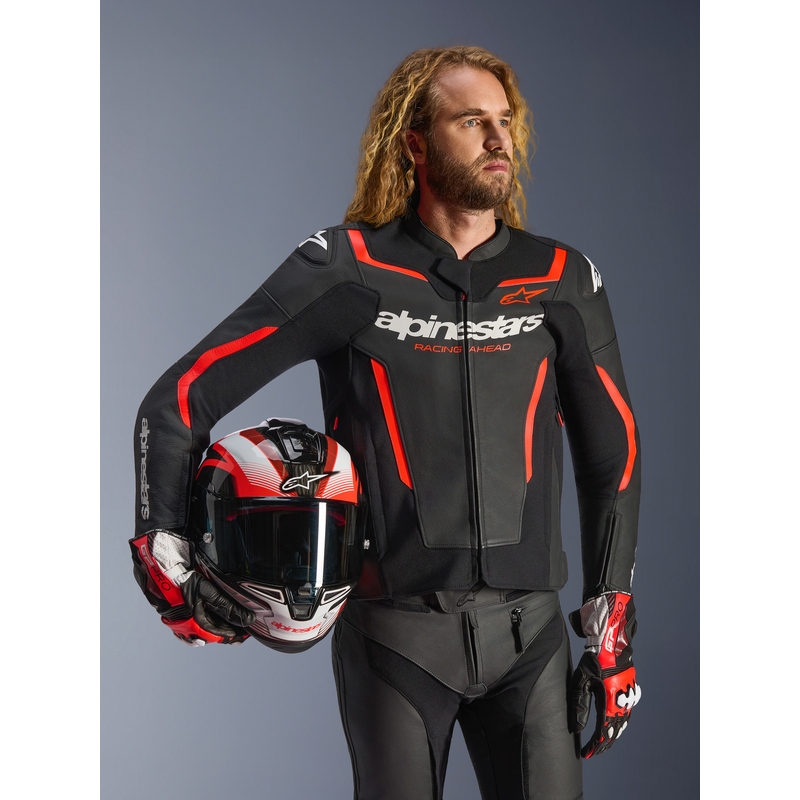 Δερμάτινο μπουφάν μοτοσικλέτας Alpinestars GP Force V2 μαύρο-φλουορ κόκκινο-λευκό