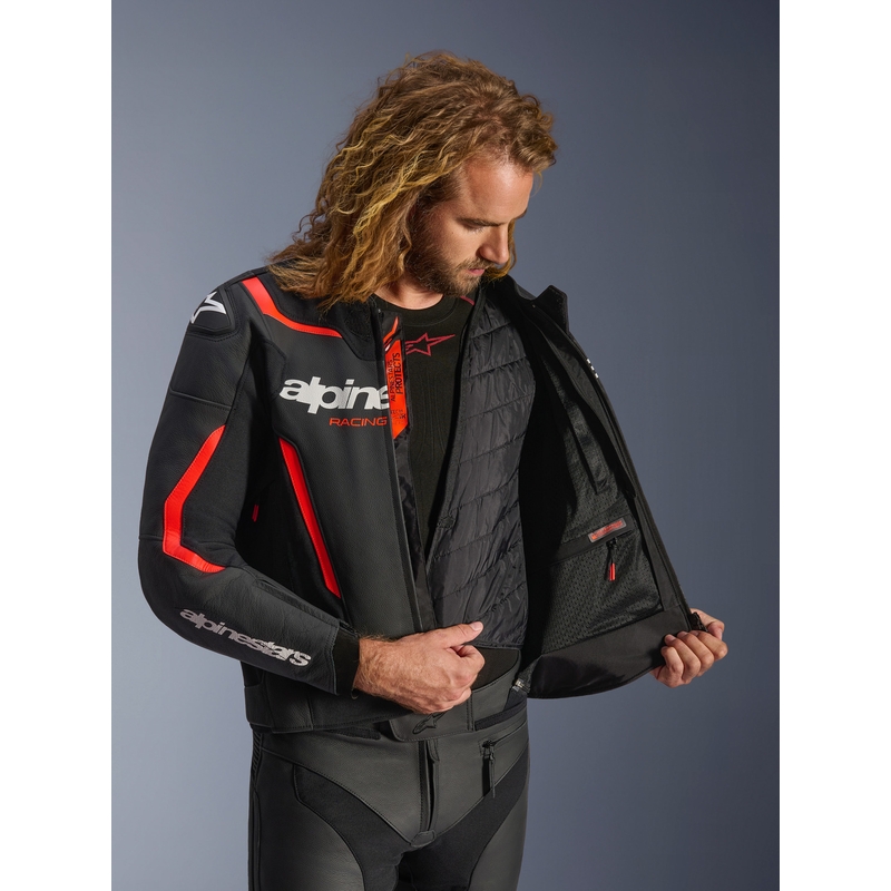 Δερμάτινο μπουφάν μοτοσικλέτας Alpinestars GP Force V2 μαύρο-φλουορ κόκκινο-λευκό